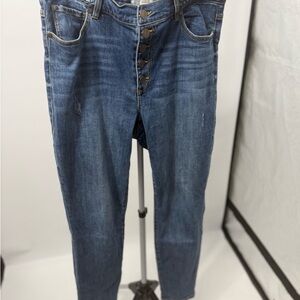 CAbi Women's Straight Leg Distressed Blue Jeans size 14